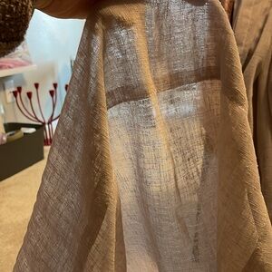 Pair of 54 by 96 griege linen look curtains for regular rod